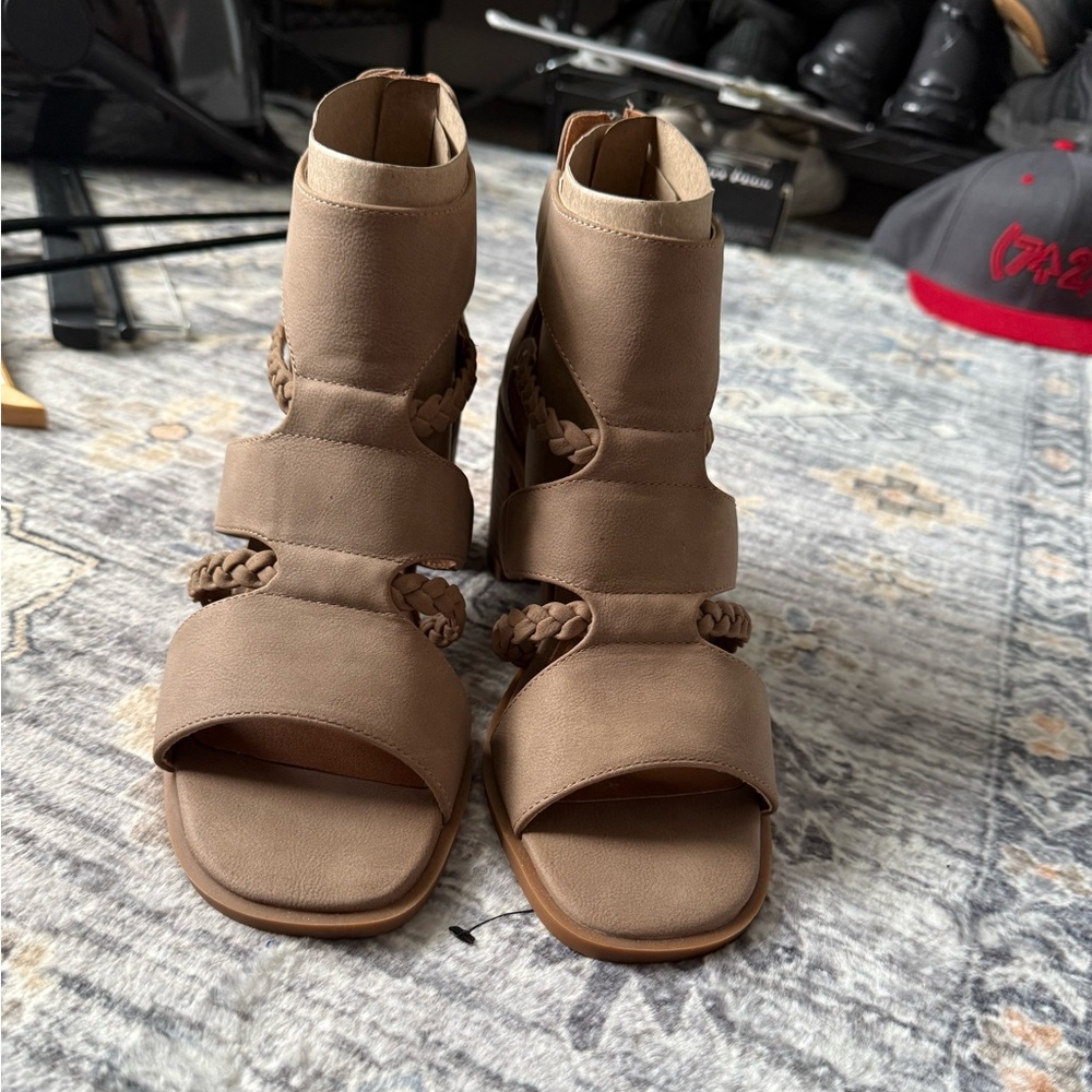 Lucky Brand Tan Heeled Boots with Braided Detail